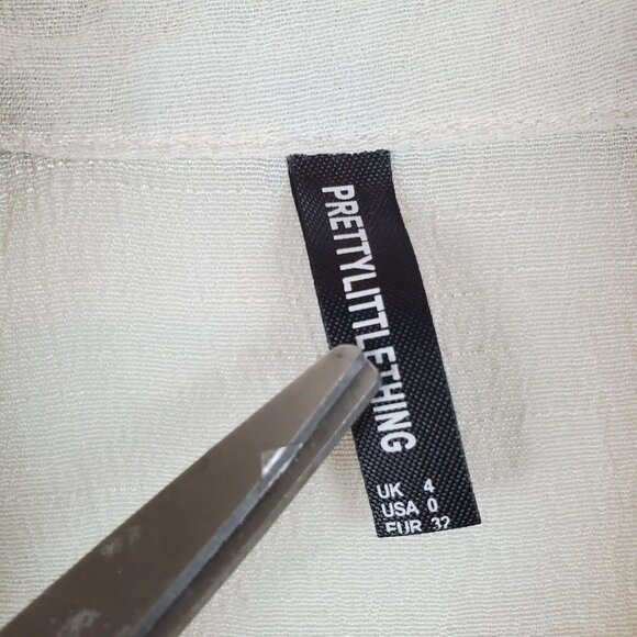 PrettyLittleThing Shirt Womens 0 Gauzy Oatmeal Button up Blouse Tunic Coastal - Picture 3 of 7